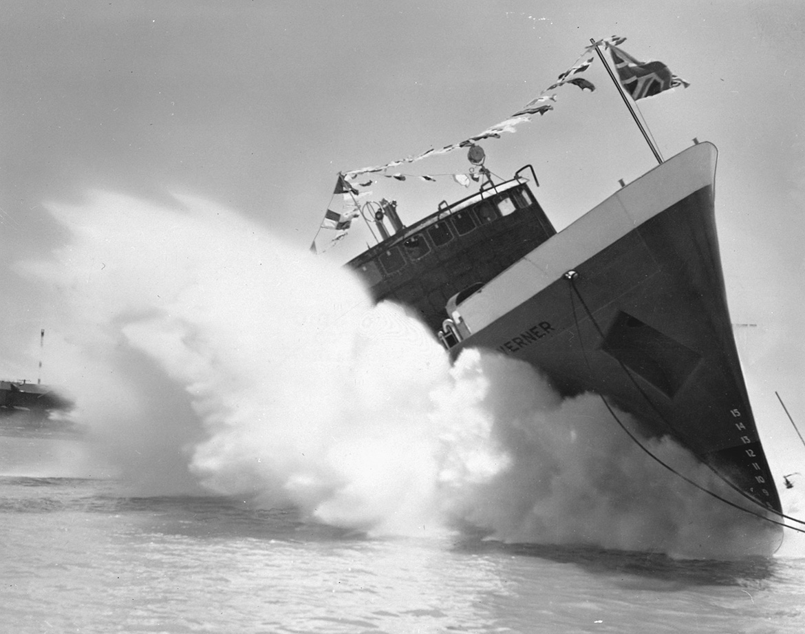 Photo: Launching of the Labrador coastal ship MV Taverner, Collingwood, Ontario, May 1962, CSTM/CN001653